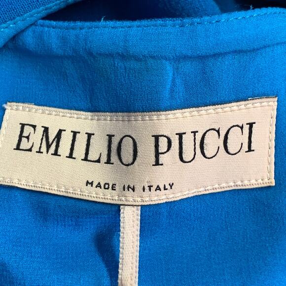 EMILIO PUCCI Size 8 Blue Crepe V-Neck Cocktail Dress - Picture 4 of 6